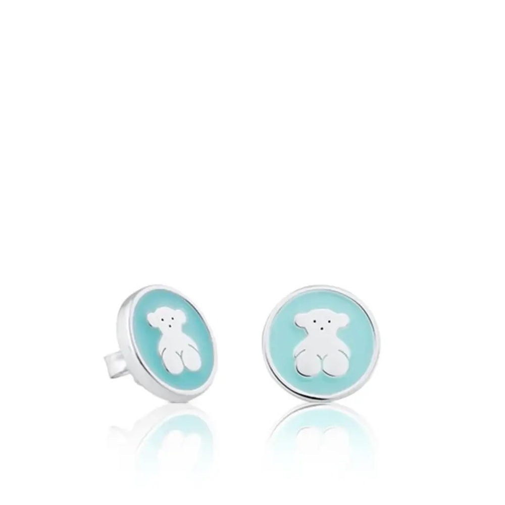 Tous Silver Turquoise Muffin Silver Bear Button Earrings - Picture 3 of 15
